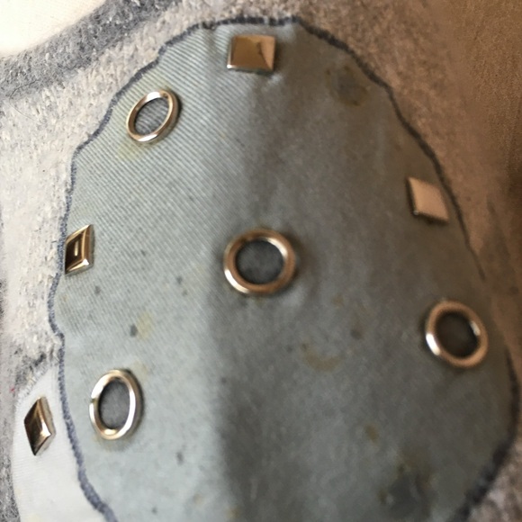 Vintage 80s IB Diffusion Cream Grey Black Graphic Studded Mohair Sweater M - Picture 5 of 8